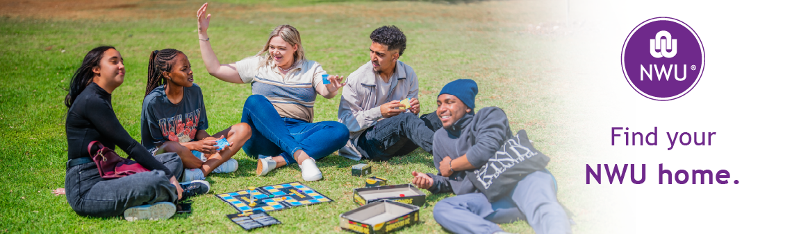NWU university students outside a residence on the grass