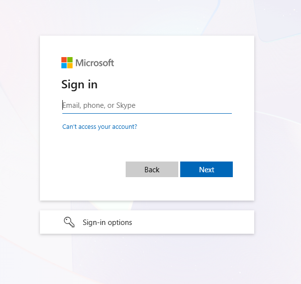 Microsoft sign-in window