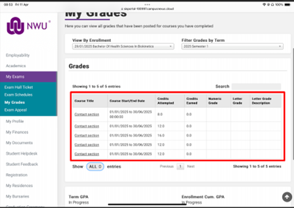 SIS portal gradebook and marks