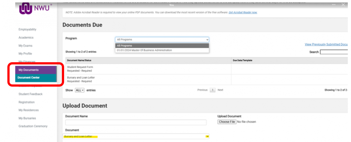 Document Center navigation