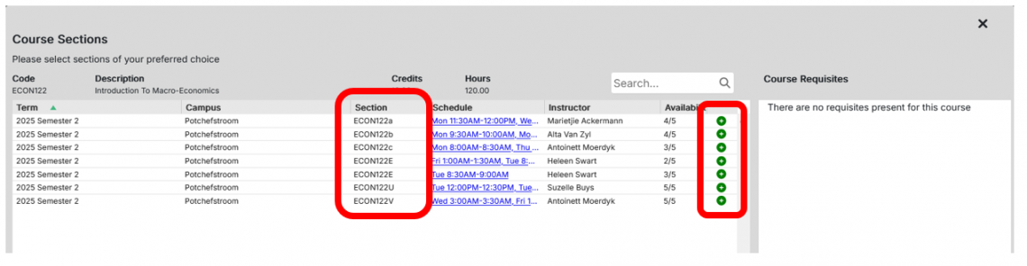 course selection instruction